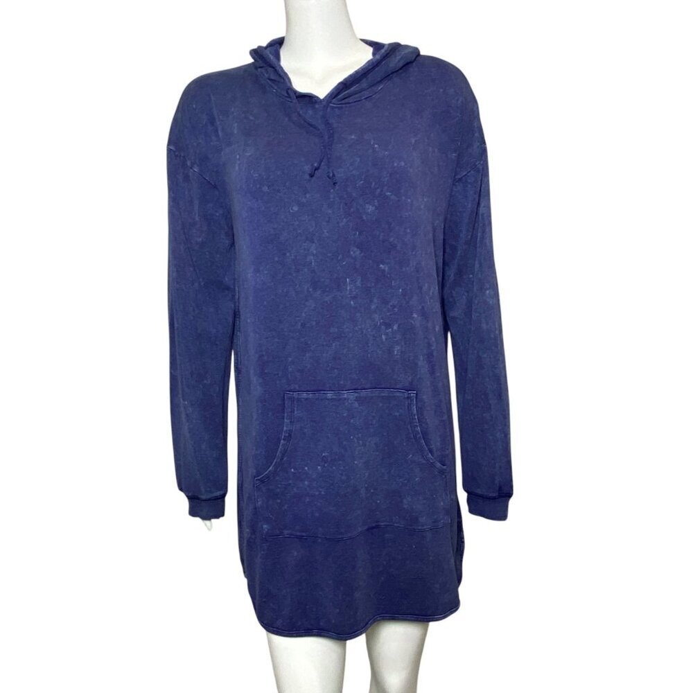 Akini Hooded Tunic Sweater Womens Size L Long Sleeve Kangaroo Pocket Blue